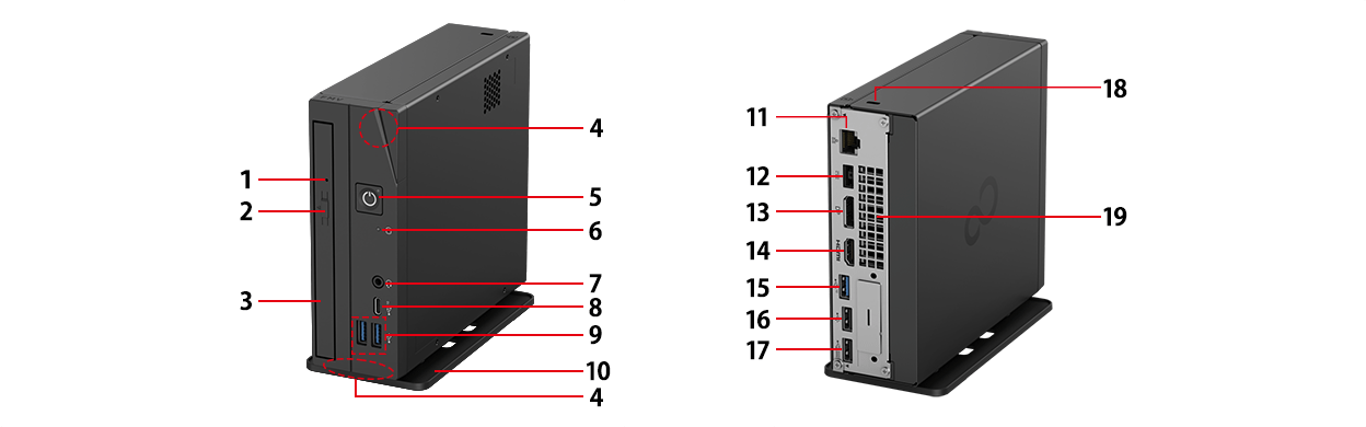 パソコン本体前面、背面