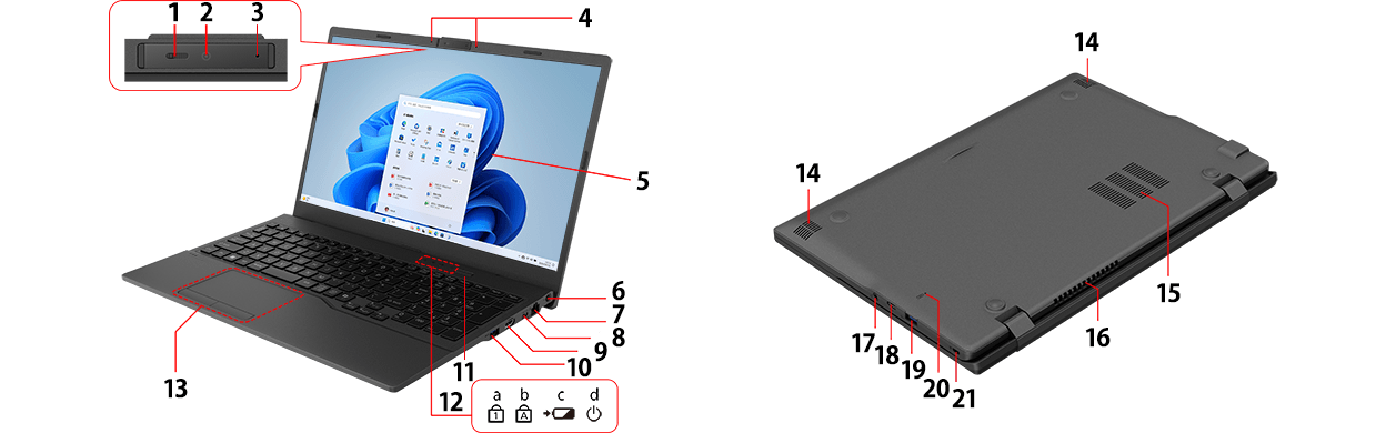 パソコン本体前面、下面