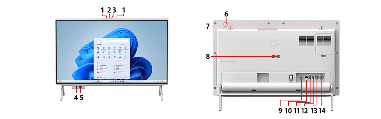 パソコン本体前面、背面